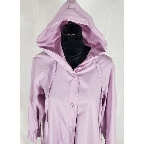 Vintage ICI by Bonders Purple Trench Coat Button Up w/ Hood Lightweight Jacket - Picture 3 of 10